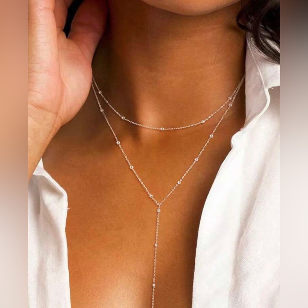 Beaded Double Layer Geometric Necklace